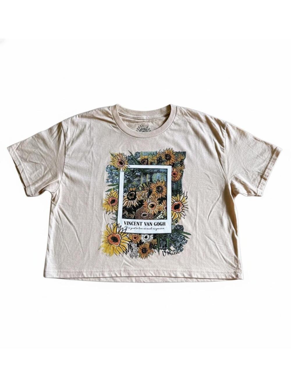 Cropped Vincent Van Gogh Sunflower Graphic T-Shirt Medium